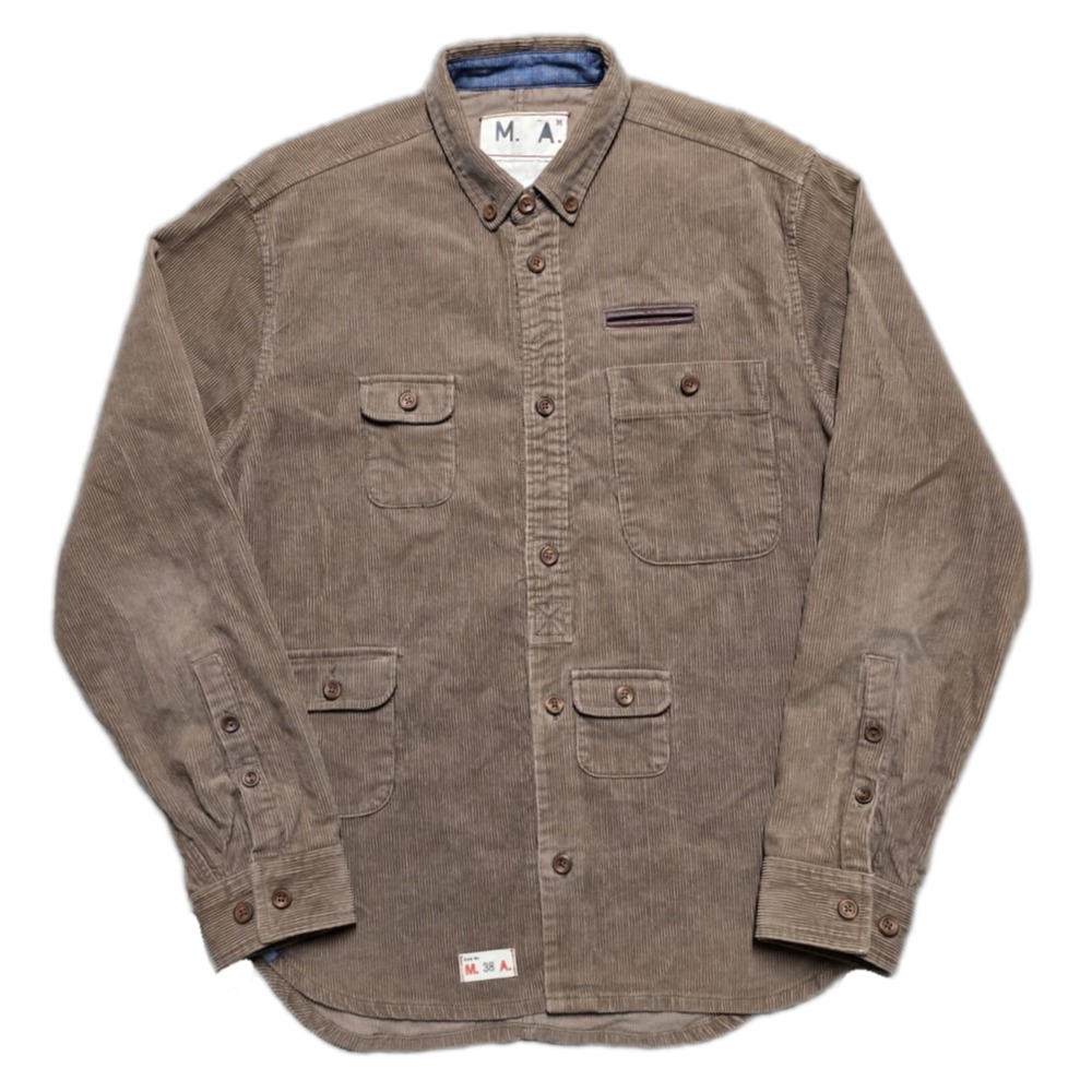 Marshall Artist Modern Tailoring Corduroy Utility Button Down Shirt Mens M Brown